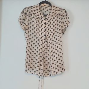 Anthropologie 100% Silk Black White polka dot top